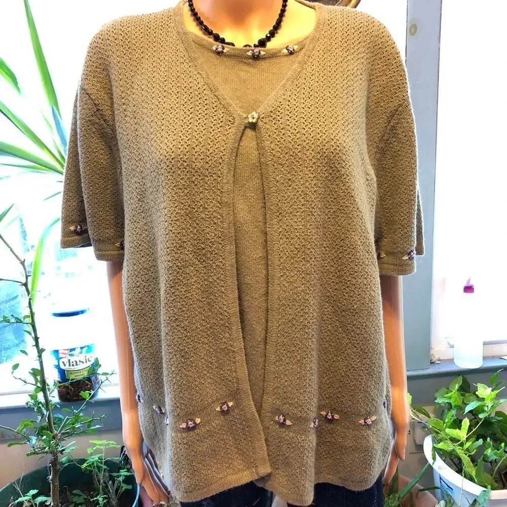 Vintage 90s Northern Reflections Knit sweater Cardigan women size L Floral